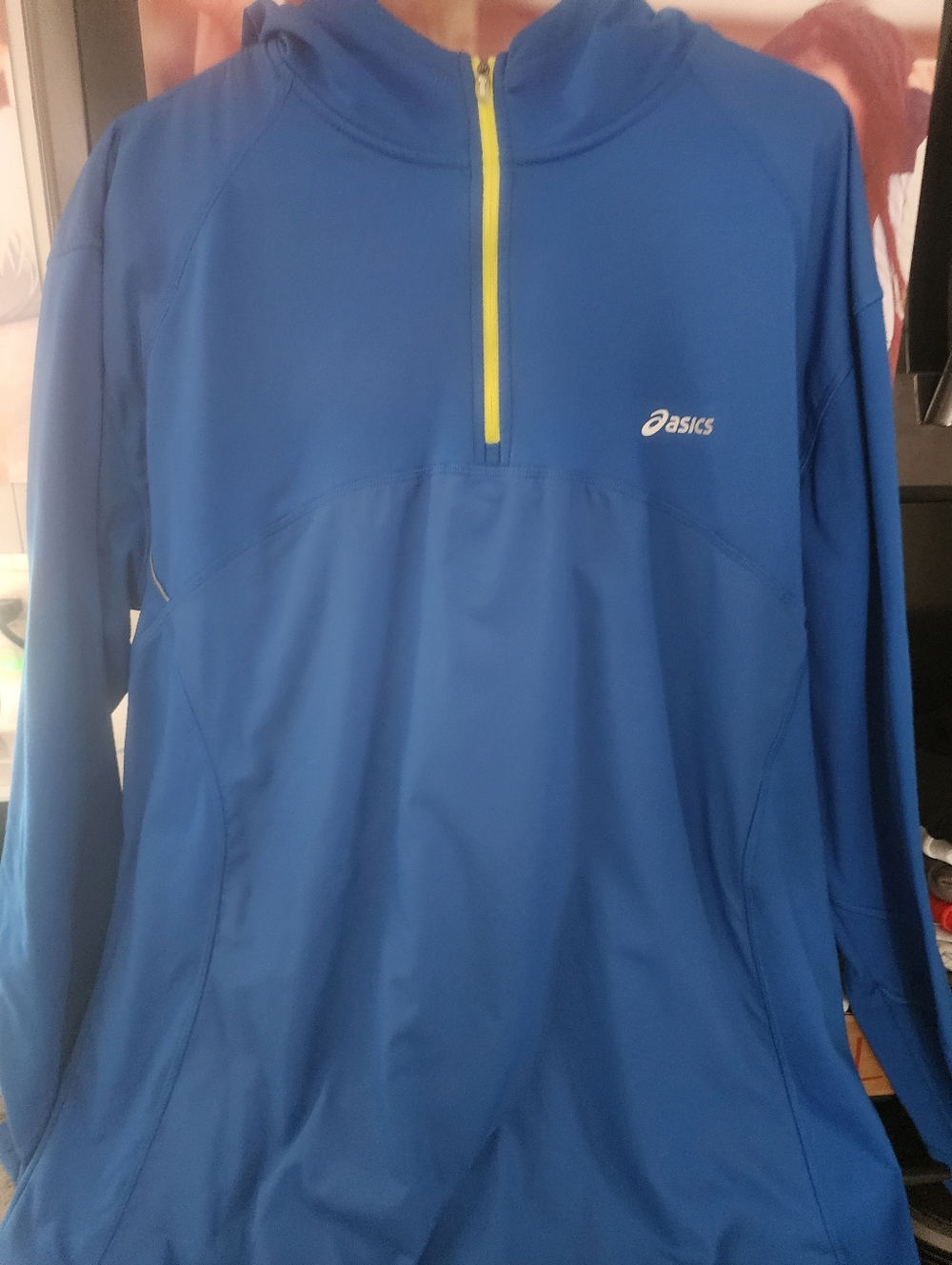 Asics Men’s Blue Performance Half-Zip Jacket with Yellow Zip